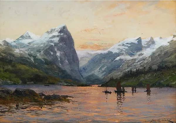 Landscape with Mountains and Boats | Oil Painting Reproduction