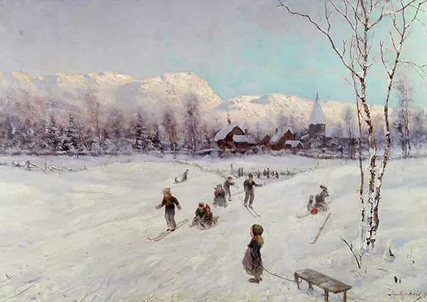 Norwegian Tobogganing Scene 1875 | Oil Painting Reproduction