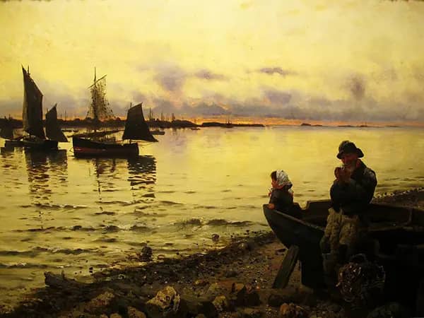 Sunset at the Harbor by Frithjof Smith-Hald | Oil Painting Reproduction