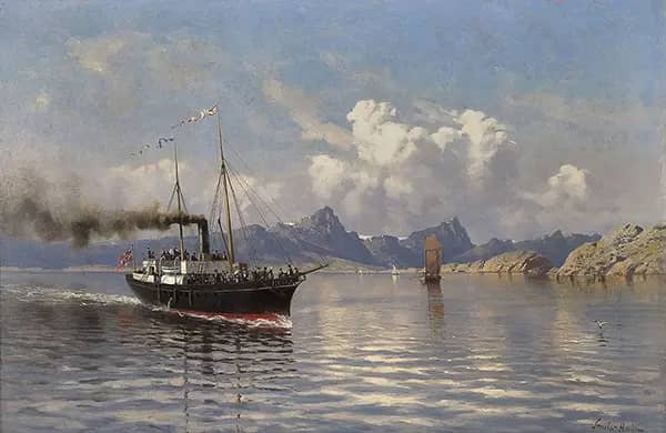 The Steamboat Helga by Frithjof Smith-Hald | Oil Painting Reproduction