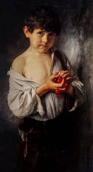 Boy with Cherries by Nikolaos Gyzis | Oil Painting Reproduction