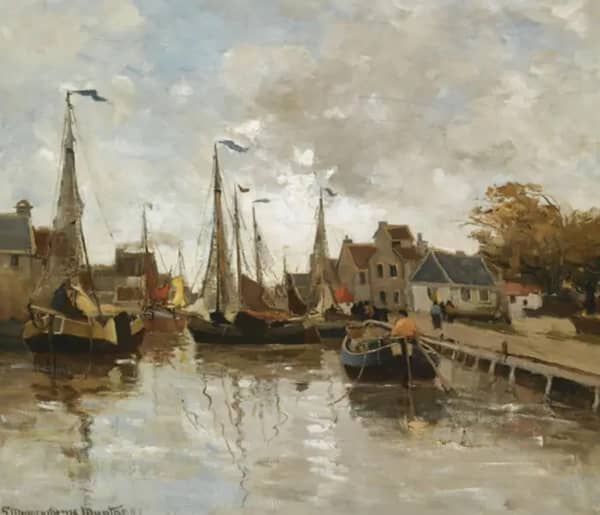 A View of a Small Harbor by Gerhard Munthe | Oil Painting Reproduction