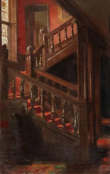 Staircase and Stained Glass by Patrick Adam | Oil Painting Reproduction