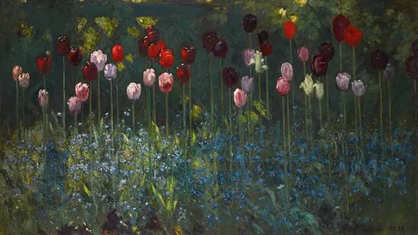 Tulips and Forget Me Nots by Patrick Adam | Oil Painting Reproduction