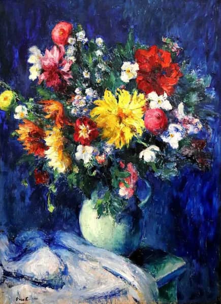 Big Blue Flower Still Life 1931 by Elemer Vass | Oil Painting Reproduction