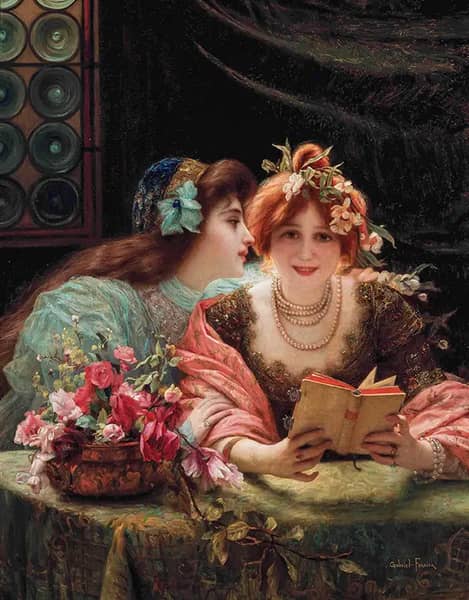 Whispers in the Library by Gabriel Ferrier | Oil Painting Reproduction