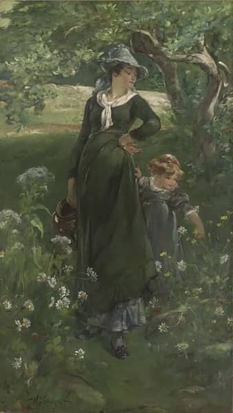 Mother and Daughter 1909 by Walter Shirlaw | Oil Painting Reproduction