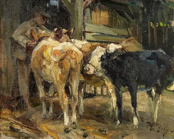 Cows in Front of the Stable | Oil Painting Reproduction