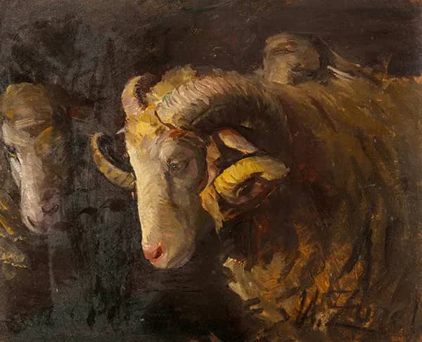 Rams Head and Ewe 1880 by Heinrich von Zugel | Oil Painting Reproduction