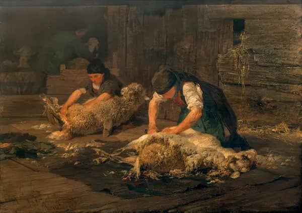 The Sheep Shearing by Heinrich von Zugel | Oil Painting Reproduction