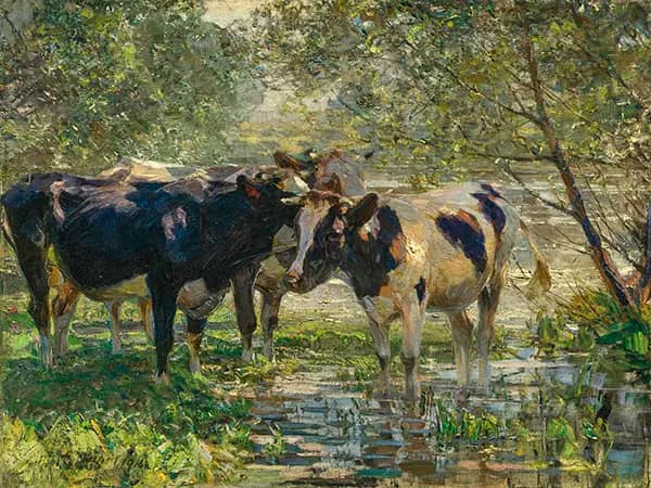 Three Cows by a River 1914 | Oil Painting Reproduction