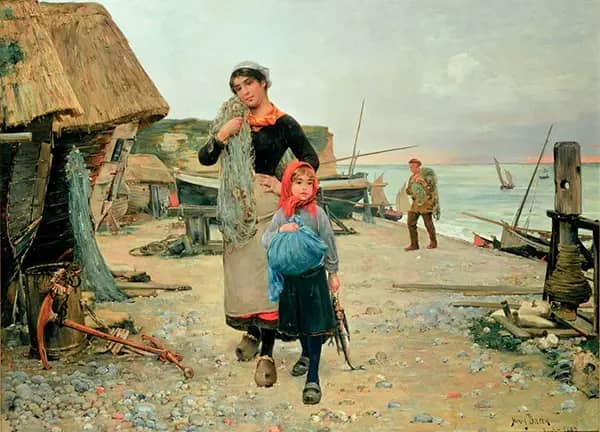 Fisherfolk Returning with Their Nets | Oil Painting Reproduction