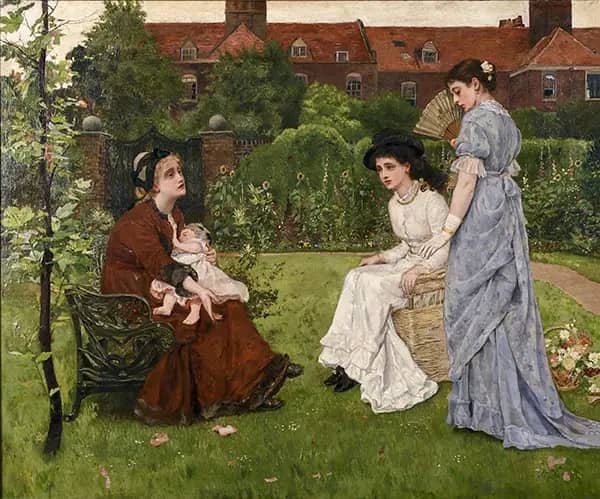 Three Women and a Baby in a Garden | Oil Painting Reproduction