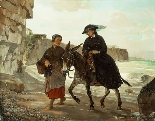 The Tourist and the Fisherwoman by Henry Bacon | Oil Painting Reproduction