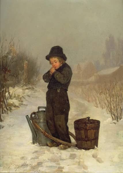 Warming His Hands by Henry Bacon | Oil Painting Reproduction