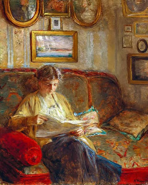 An Interior with a Woman Reading on a Sofa | Oil Painting Reproduction