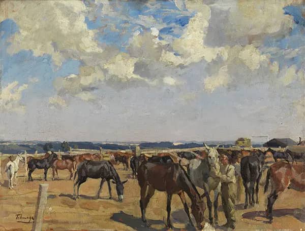 Feeding Mules in the Corral | Oil Painting Reproduction