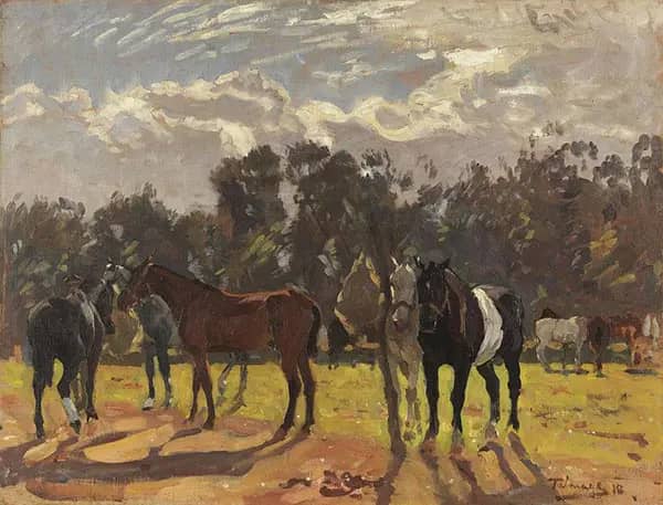 Wounded Horses by Algernon Talmage | Oil Painting Reproduction
