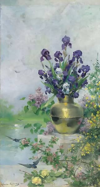 Vase with Irises on the Terrace 1885 | Oil Painting Reproduction