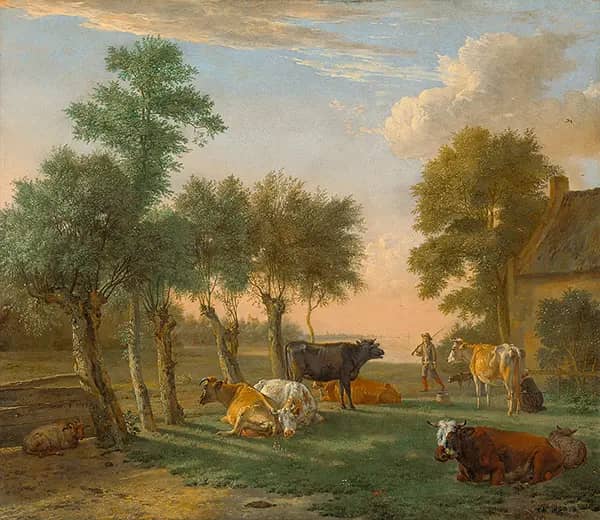 Cows in the Meadow at a Farm by Paulus Potter | Oil Painting Reproduction