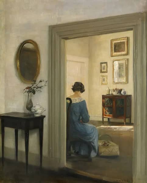 Interior with a Seated Woman by Carl Holsoe | Oil Painting Reproduction