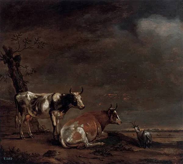 Two Cows in a Meadow by Paulus Potter | Oil Painting Reproduction