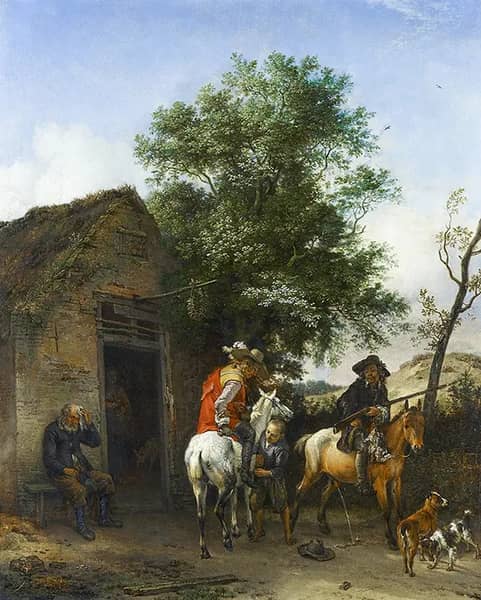 Two Sportsmen Outside an Inn by Paulus Potter | Oil Painting Reproduction