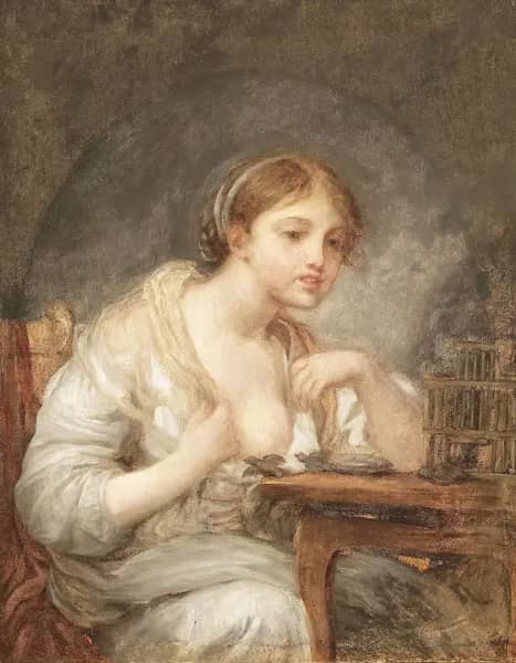 A Young Woman with a Birdcage | Oil Painting Reproduction