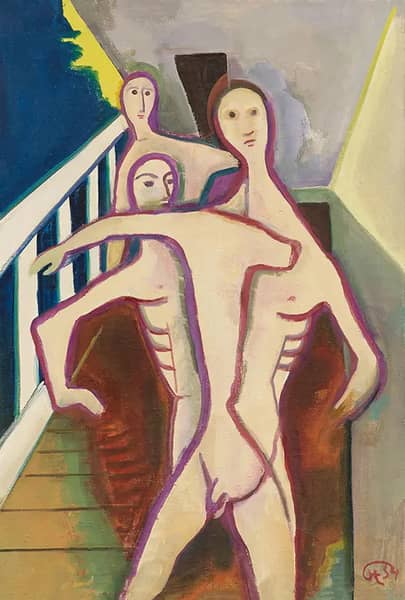 Three Nude Figures in the Staircase | Oil Painting Reproduction