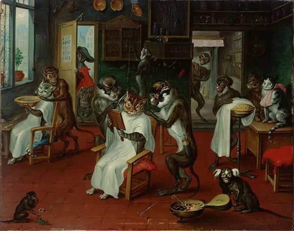 Barbershop with Monkeys and Cats | Oil Painting Reproduction