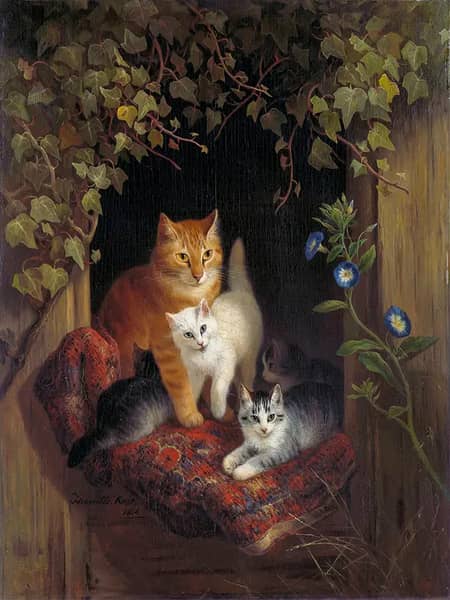 Cat with Kittens, 1844 | Oil Painting Reproduction