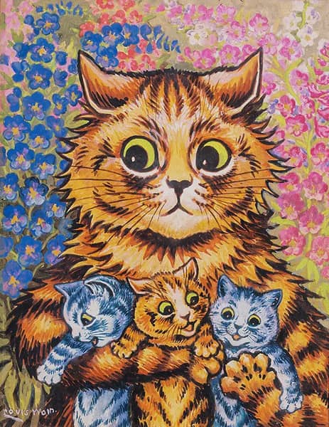 A Cat with Her Kittens by Louis Wain | Oil Painting Reproduction