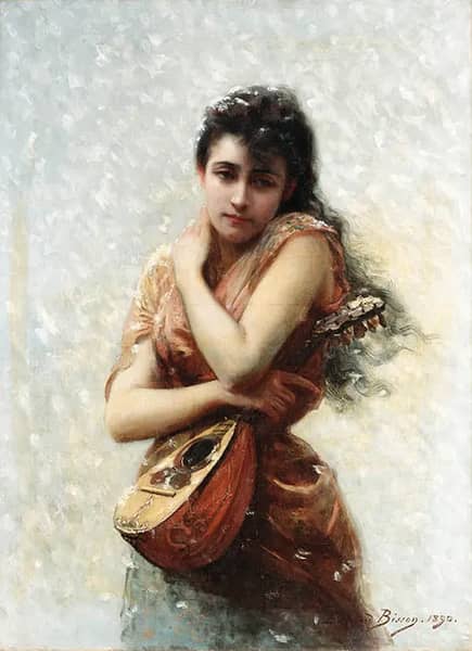 The Mandolin Player by Edouard Bisson | Oil Painting Reproduction