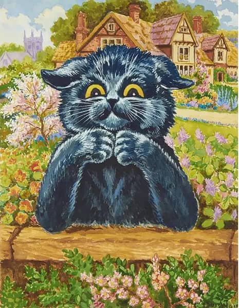 Black Cat In A Garden by Louis Wain | Oil Painting Reproduction