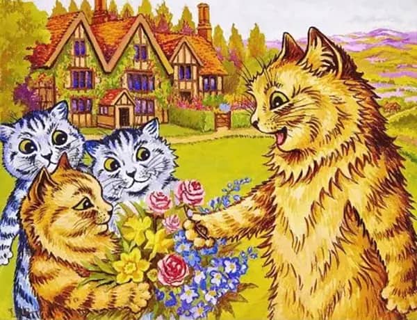 Family Of Cats In The Garden by Louis Wain | Oil Painting Reproduction