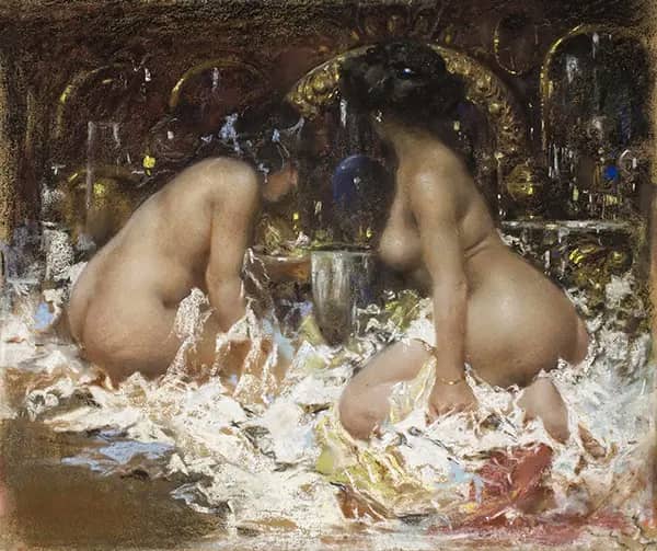 In the Boudoir by Antonio Mancini | Oil Painting Reproduction