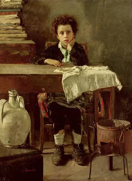 The Little Schoolboy by Antonio Mancini | Oil Painting Reproduction