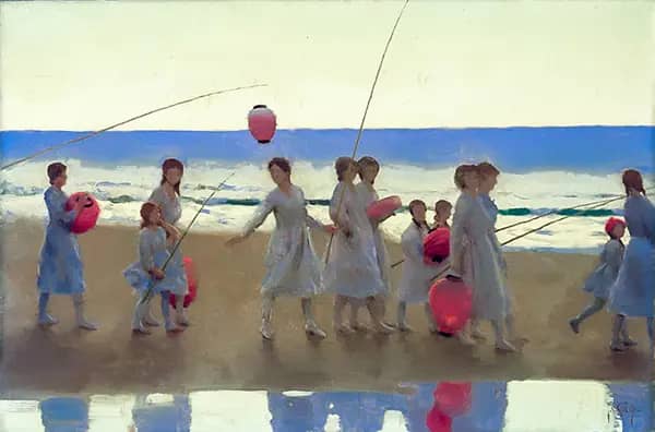 The Sand Bar by Thomas Cooper Gotch | Oil Painting Reproduction
