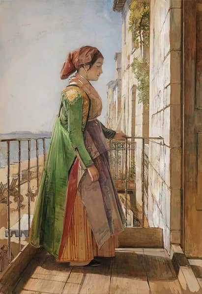 A Greek Girl Standing on a Balcony 1840 | Oil Painting Reproduction