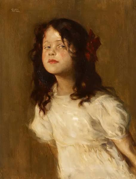Trudl in a White Dress Portrait of the Artists Daughter | Oil Painting Reproduction