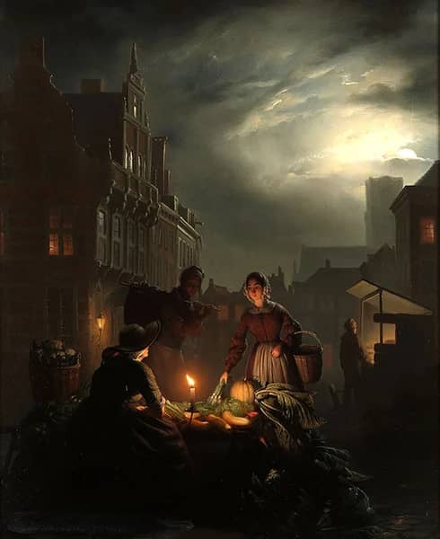 A Market Stall by Candlelight 1844 | Oil Painting Reproduction