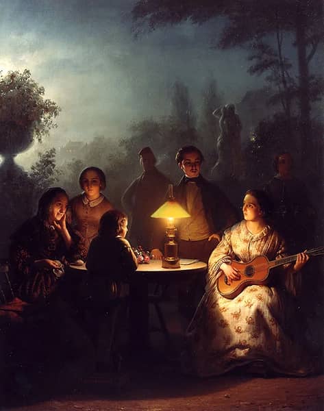 A Summer Evening by Lamp and by Moonlight | Oil Painting Reproduction