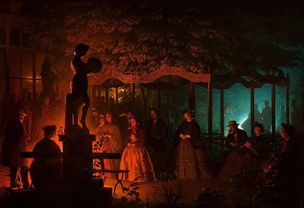 Bengal Lights Evening at Vaux Hall Parc in Brussels | Oil Painting Reproduction