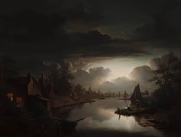 River Landscape in Silver Moonlight 1843 | Oil Painting Reproduction