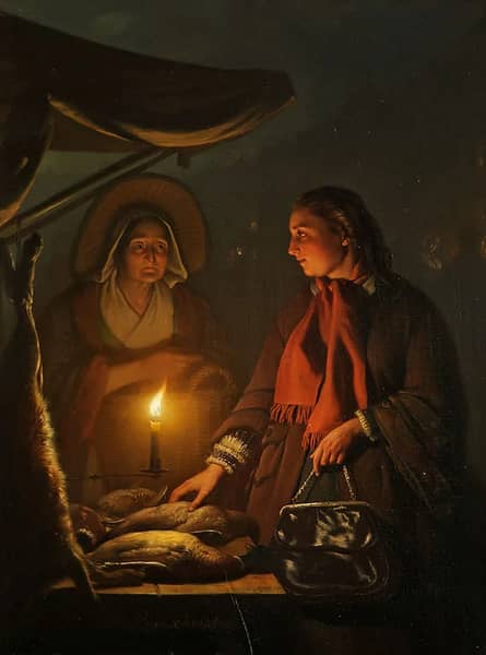 The Poultry Stall c1845 by Petrus van Schendel | Oil Painting Reproduction
