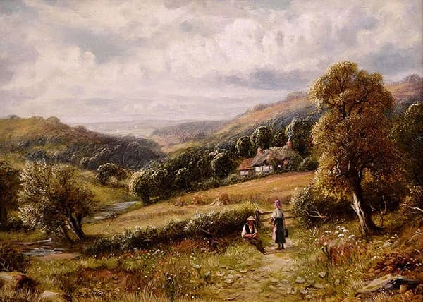 Landscape of Figures near a Cottage | Oil Painting Reproduction