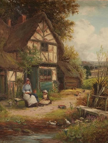 Outside the Cottage by Robert John Hammond | Oil Painting Reproduction