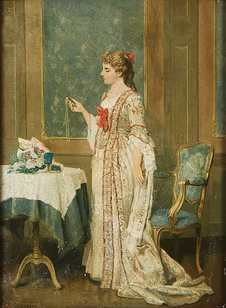 Portrait of a Lady Inspecting Her Gifts 19th | Oil Painting Reproduction