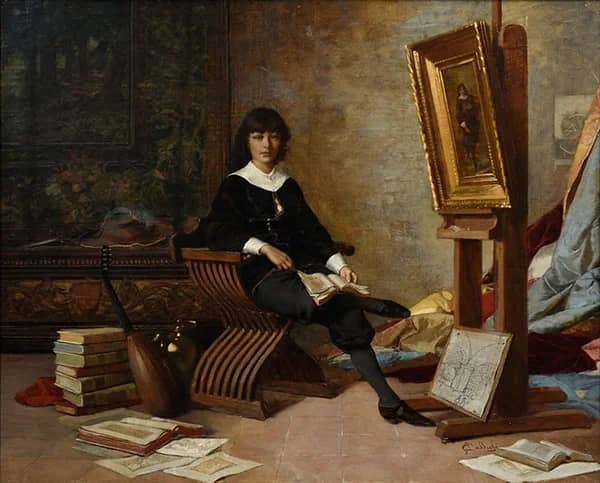 Self Portrait in the Studio by Amos Cassioli | Oil Painting Reproduction