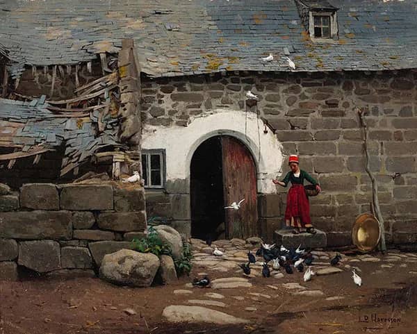 Feeding the Pigeons by Birge Harrison | Oil Painting Reproduction